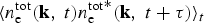 $\langle n_{\rm e}^{\rm tot}\lpar {\bf k}\comma \; t\rpar {n{_{\rm e}^{\rm tot}}^{\ast}}\lpar {\bf k}\comma \; t + {\rm \tau}\rpar \rangle_t$