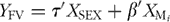 $Y_{{{\rm{FV}}}} = {\tf="MPi-OneI"\char116} ^{\prime}X_{{{\rm{SEX}}}} + \beta ^{\prime}X_{{{\rm{M}}_{i} }} $