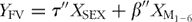 $Y_{{{\rm{FV}}}} = {\tf="MPi-OneI"\char116} ^{\prime\prime}X_{{{\rm{SEX}}}} + \beta ^{\prime\prime}X_{{{\rm{M}}_{{1\ndash 6}} }} $