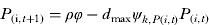 $$P_{{\rm{(i,}}t + 1)} ={\rho}{\phi} - d_{{\rm{max}}} {\psi }_{k{\rm{,}} P ( i{\rm{,}}t)}} P_{( i{\rm{,}}t )} $$