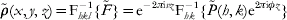 \tilde{\rho }\lpar x\comma y\comma z\rpar \equals {\rm F}_{hkl}^{ \minus \setnum{1}} \lcub \tilde{F}\rcub \equals {\rm e}^{ \minus \setnum{2}\pi {\rm i}vz} {\rm F}_{hk}^{ \minus \setnum{1}} \lcub \tilde{P}\lpar h\comma k\rpar {\rm e}^{\setnum{2}\pi {\rm i}\phi z} \rcub