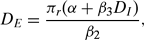 \begin{equation}
\label{eq2}
D_E = \frac{\pi_r (\alpha + \beta _3 D_I )}{\beta _2 },
\end{equation}