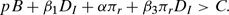 \begin{equation}
pB + \beta _1 D_I + \alpha \pi _r + \beta _3 \pi _r D_I > C.
\end{equation}
