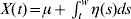 X\lpar t\rpar \equals \mu \plus \int _{t}^{w} \eta \lpar s\rpar ds