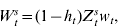 W_{t}^{s} \equals \lpar 1 \minus h_{t} \rpar Z_{t}^{s} w_{t} \comma
