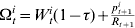 \rmOmega _{t}^{i} \equals W_{t}^{i} \lpar 1 \minus \tau \rpar \plus {\textstyle{{p_{t \plus \setnum{1}}^{i} } \over {R_{t \plus \setnum{1}} }}}