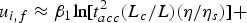 $u_{i\comma f} \approx \beta _1 \hbox{ln}\lsqb t_{acc}^2 \lpar L_c /L\rpar \lpar \eta /\eta _s \rpar \rsqb +$