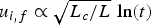$u_{i\comma f} \propto \sqrt {L_c /L}\, \ln\lpar t\rpar $