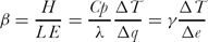 \begin{equation}
\beta = \frac{H}{{LE}} = \frac{{Cp}}{\lambda}\frac{{\Delta T}}{{\Delta q}} = \gamma \frac{{\Delta T}}{{\Delta e}}\end{equation}
