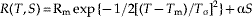 R\lpar T\comma \,S\rpar \equals {\rm R}_{\rm m} \exp \lcub \hskip-1\minus 1\sol 2\lsqb \lpar T \minus T_{\rm m} \rpar \sol T_{\rmsigma } \rsqb ^{\setnum{2}} \rcub \plus \rmalpha S