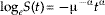 {\rm log}_{e} S\lpar t\rpar \equals \minus \rmmu ^{ \minus \rmalpha } t^{\rmalpha }