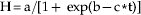 {\rm H \equals \rm a\sol \lsqb 1 \plus \ \rm exp\lpar {\rm b} \minus {\rm c\lowast \rm t}\rpar \rsqb}