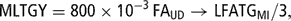 \[ {\rm{MLTGY}} = {\rm{800}}\times {\rm{10}}^{{ - 3}} \,{\rm{FA}}_{{{\rm{UD}}}} \rightarrow {\rm{LFATG}}_{{{\rm{MI}}}} /{\rm{3,}} \]