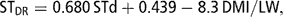 \[ {\rm{ST}}_{{{\rm{DR}}}} = 0.680\,{\rm{STd}} + 0.439 - 8.3\,{\rm{DMI}}/{\rm{LW,}} \]