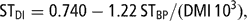 \[ {\rm{ST}}_{{{\rm{DI}}}} = 0.740 - 1.{\rm{22}}\,{\rm{ST}}_{{{\rm{BP}}}} /({\rm{DMI}}\,{\rm{10}}^{{\rm{3}}} ){\rm{,}} \]