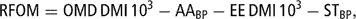 \[ {\rm{RFOM}} = {\rm{OMD}}\,{\rm{DMI}}\,10^{3} - {\rm{AA}}_{{{\rm{BP}}}} - {\rm{EE}}\,{\rm{DMI}}\,{\rm{10}}^{{\rm{3}}} - {\rm{ST}}_{{{\rm{BP}}}} {\rm{,}} \]