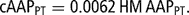 \[ {\rm{cAAP}}_{{{\rm{PT}}}} = 0.0062\,{\rm{HM}}\,{\rm{AAP}}_{{{\rm{PT}}}} . \]