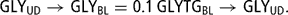 \[ {\rm{GLY}}_{{{\rm{UD}}}} \rightarrow {\rm{GLY}}_{{{\rm{BL}}}} = {\rm{0}}{\rm{.1}}\,{\rm{GLYTG}}_{{{\rm{BL}}}} \rightarrow {\rm{GLY}}_{{{\rm{UD}}}} . \]