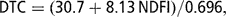 \[ {\rm{DTC}} = ({\rm{30}}{\rm{.7}} + 8.13\,{\rm{NDFI}})/0.696{\rm{,}} \]