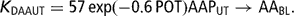 \[ K_{{{\rm{DAAUT}}}} = 57\,{\rm{exp}}( - 0.6\,{\rm{POT)}}{\rm{AAP}}_{{{\rm{UT}}}} \rightarrow {\rm{AA}}_{{{\rm{BL}}}} . \]