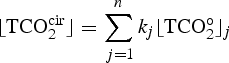 $$\lfloor \hbox{TCO}_{2}^{\rm cir} \rfloor = \sum_{\,j=1}^n k_j \lfloor \hbox{TCO}_2^{\circ} \rfloor_j$$