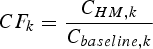 CF_k={{C_{HM,k} } \over {C_{baseline,k} }}