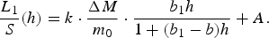 {L_1 \over S} \lpar h\rpar = k \cdot {\Delta M \over m_0} \cdot {b_1 h \over 1 + \lpar b_1 - b\rpar h} + A.
