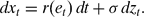 \begin{equation}
dx_t = r(e_t)\,dt + \sigma \,dz_t.
\end{equation}