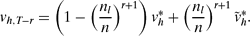 \begin{equation}
v_{h,T-r} = \left( 1 - \left( \frac{n_l}{n} \right)^{r+1} \right) v_h^* + \left( \frac{n_l}{n} \right)^{r+1} \tilde{v}_{h}^*.
\end{equation}