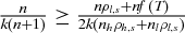 $\frac{n}{k (n + 1)} \ge \frac{n \rho _{l,s} + n f(T)}{2 k (n_h \rho _{h,s} + n_l \rho _{l,s})}$