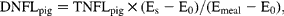 \begin{eqnarray} DNFL_{pig} = TNFL_{pig}\times (E_{s} - E_{0})/(E_{meal} - E_{0}), \end{eqnarray}