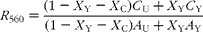 \begin{eqnarray} R _{560} = \frac {(1 - X _{Y} - X _{C}) C _{U} + X _{Y} C _{Y}}{(1 - X _{Y} - X _{C}) A _{U} + X _{Y} A _{Y}} \end{eqnarray}