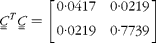 \begin{eqnarray} { C _{ = } }^{ T }{ C _{ = } } = \left [{\begin{array}{ccc}0\cdot 0417 & 0\cdot 0219 \\ 0\cdot 0219 & 0\cdot 7739 \\ \end{array} }\right ] \end{eqnarray}