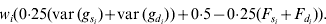 w_{i} \lpar 0{\cdot}25\lpar {\rm var}\, \lpar g_{s_{i} } \rpar \hskip-.6\plus\hskip-.6 {\rm var}\, \lpar g_{d_{i} } \rpar \rpar \plus 0{\cdot}5 \minus 0{\cdot}25\lpar F_{s_{i} } \plus F_{d_{i} } \rpar \rpar.
