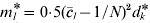 m_{l}{{\hskip-2.3\vskip-2\ast } \equals 0{\cdot}5\lpar \bar{c}_{l} \minus 1\sol N\rpar ^{\setnum{2}} d_{k}{{\hskip-3\vskip-1\ast }