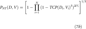 P_{NT} (D,V) = \left[ {1 - \prod\limits_{i - 1}^N {(1 - TCP(D_i ,V_i )^S )^{\Delta V_i } } } \right]^{1/S}