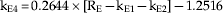 {\rm k}_{{\rm E}\setnum{4}} \equals 0.2644 \times \lsqb {\rm R}_{\rm E} \minus {\rm k}_{{\rm E}\setnum{1}} \minus {\rm k}_{{\rm E}\setnum{2}} \rsqb \minus 1.2516