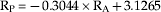 {\rm R}_{\rm P} \equals \minus 0.3044 \times {\rm R}_{\rm A} \plus 3.1265