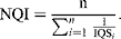 NQI = {{ {n}}\over{{{  \sum  _{ i  = 1}^{ n } }\,{{ {1}}\over{{IQS_{ i }}}}}}}.