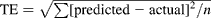 TE = \sqrt {\sum [predicted - actual]^{2}/ n } 