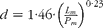 d = 1\cdot 46\cdot \left (\frac { L _{ m }}{ P _{ m }}\right )^{0\cdot 23}
