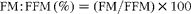 \begin{eqnarray} FM:FFM\,(\%) = (FM/FFM)\times 100 \end{eqnarray}