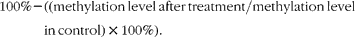 \begin{eqnarray} 100\% - ((methylation\,level\,after\,treatment/methylation\,level\,in\,control)\times 100\%). \end{eqnarray}