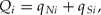 \begin{equation}
Q_i = q_{Ni} + q_{Si} ,\end{equation}