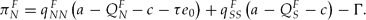\begin{equation}
\pi _N ^F = q_{NN} ^F \left( {a - Q_N^F - c - \tau e_0 } \right) + q_{SS} ^F \left( {a - Q_S^F - c} \right) - \Gamma .\end{equation}