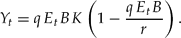 \begin{equation}
Y_t = qE_t BK\left({1 - \frac{{qE_t B}}{r}} \right).\end{equation}