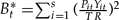 $B_t^* = \sum\nolimits_{i = 1}^s {({\frac{{P_{it} Y_{it}}}{{TR}}})^2}$