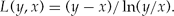 \begin{equation}
L(y,x) = (y - x)/\ln (y/x).\end{equation}
