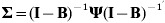 {\bmSigma} \equals \lpar {\bf I} \minus {\bf B} \rpar^{ \minus {\bf \setnum{1}}} {\bmPsi} \lpar {\bf I} \minus {\bf B} \rpar^{ \minus {\bf \setnum{1}}^{{\bf \prime}} }