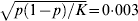 \sqrt {p\left( {1 \minus p} \right)\sol K} \equals 0{\cdot}003
